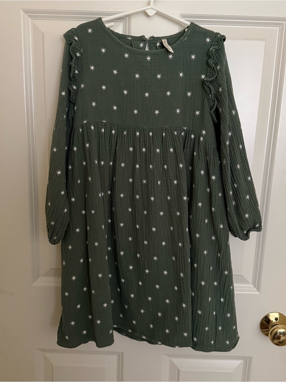 Rylee and Cru Girls' Olive Green Star Print Long Sleeve Dress
